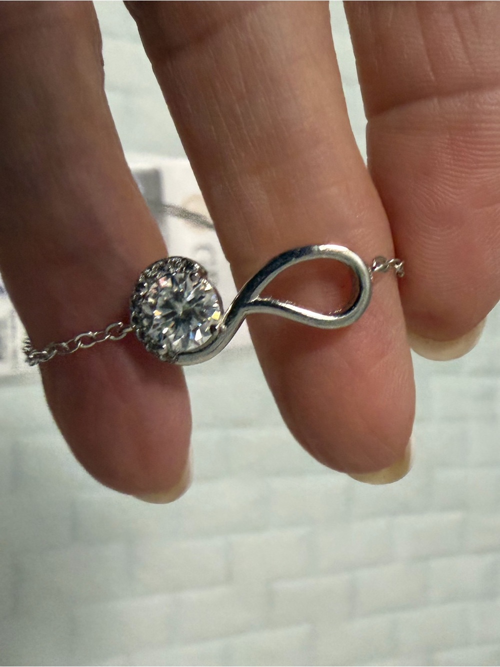 Silver Infinity Pendant Lariat Bracelet with Clear CZ Accent